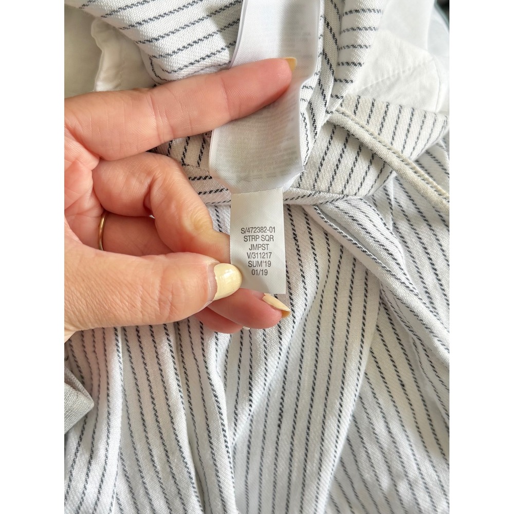 Banana Republic Cotton/Linen Wide Leg Cropped Jumpsuit White Navy Stripe Size 10 - Picture 9 of 9